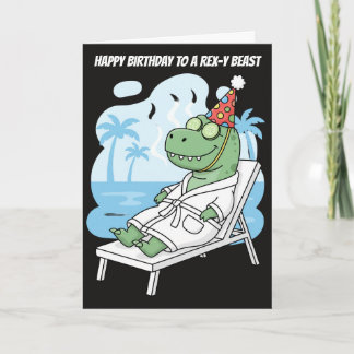 Spa Day T-Rex Birthday Hat Funny Dinosaur Card