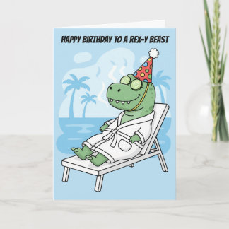 Spa Day T-Rex Birthday Hat Funny Dinosaur Card