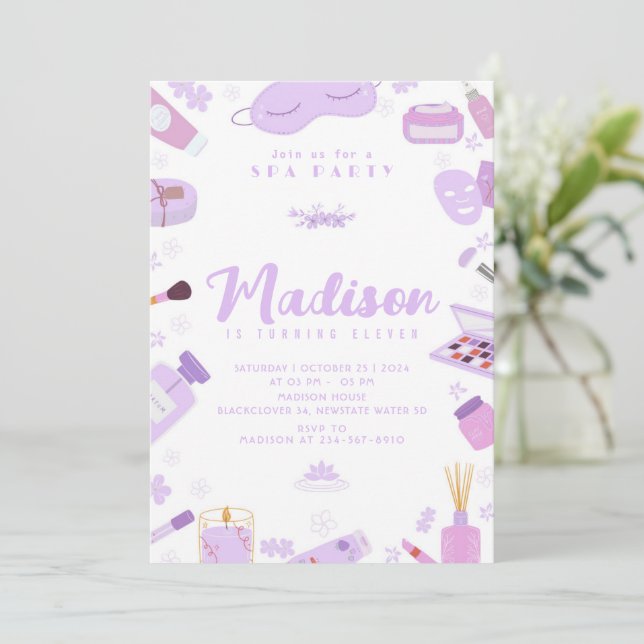 Spa Girl Birthday Party Editable Invitation (Standing Front)