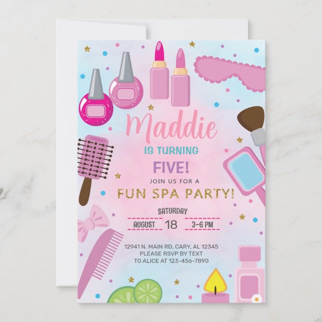 SPA girl birthday party invite, SPA celebration. Invitation (Front)