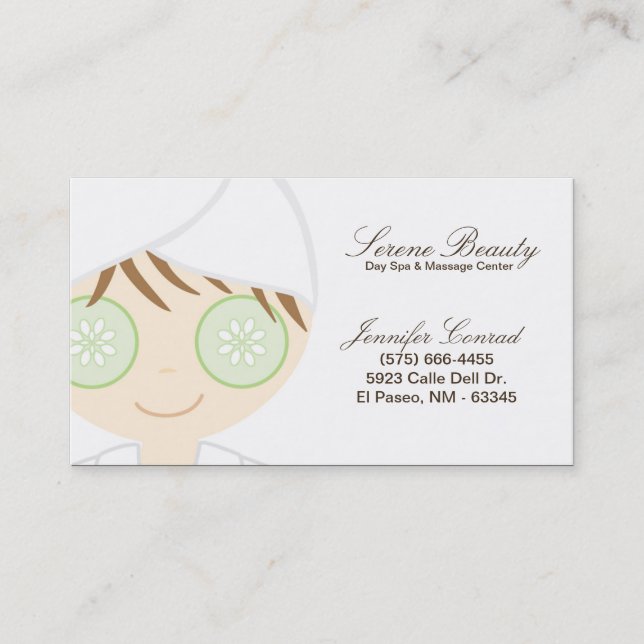 Spa Girl Cucumber Spa Hot Stones Business Card (Front)