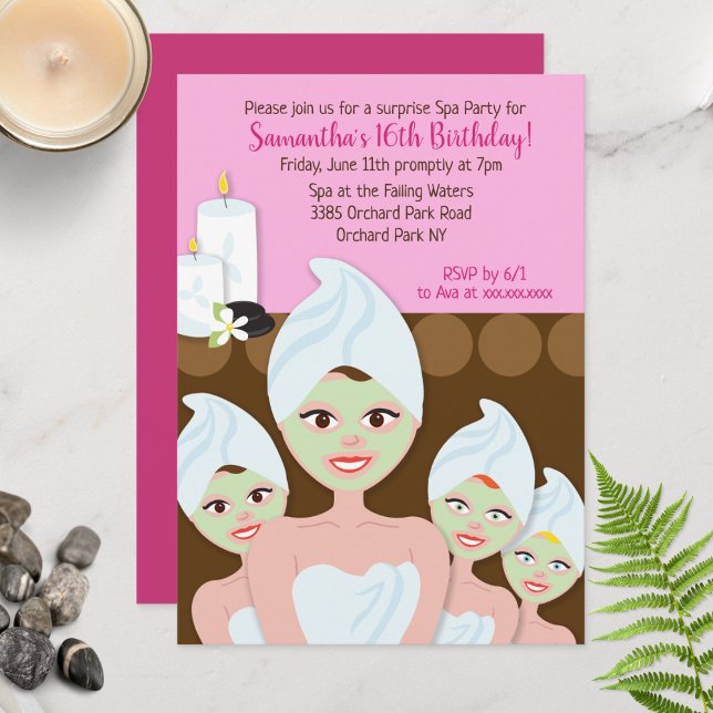Spa Girls Birthday Invitation, Any age Invitation (Spa Girls Birthday Invitation - Pink)
