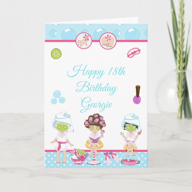 Spa Girls Pamper Birthday Party Card (Front)
