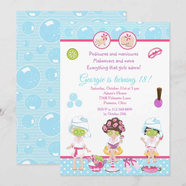 Spa Girls Pamper Birthday Party Invitation (Front/Back)