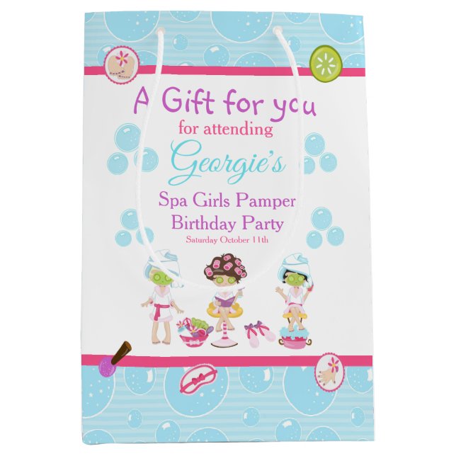 Spa Girls Pamper Birthday Party Thank You Medium Gift Bag (Front)