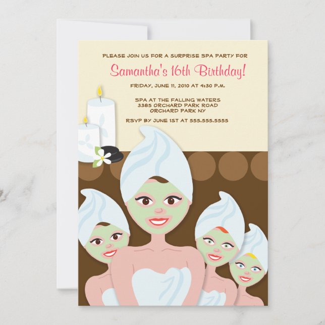 SPA Girls PARTY Birthday or Bridal Shower 5x7 Invitation (Front)