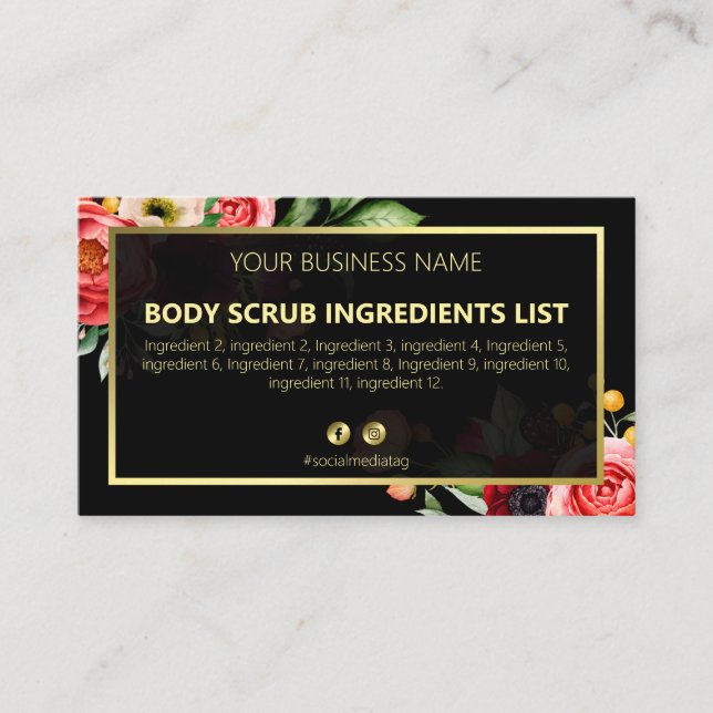 Spa Ingredients Instructions Business Card (Front)