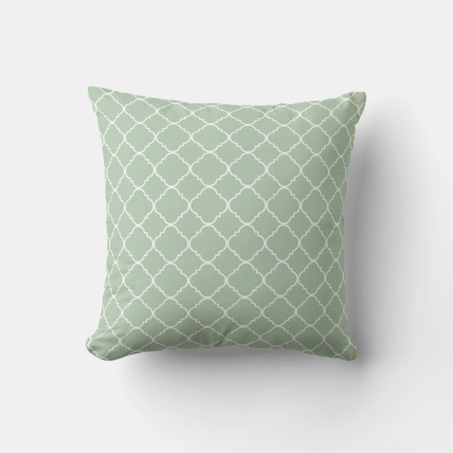 Spa Light Sage Green White Quatrefoil Cushion (Front)