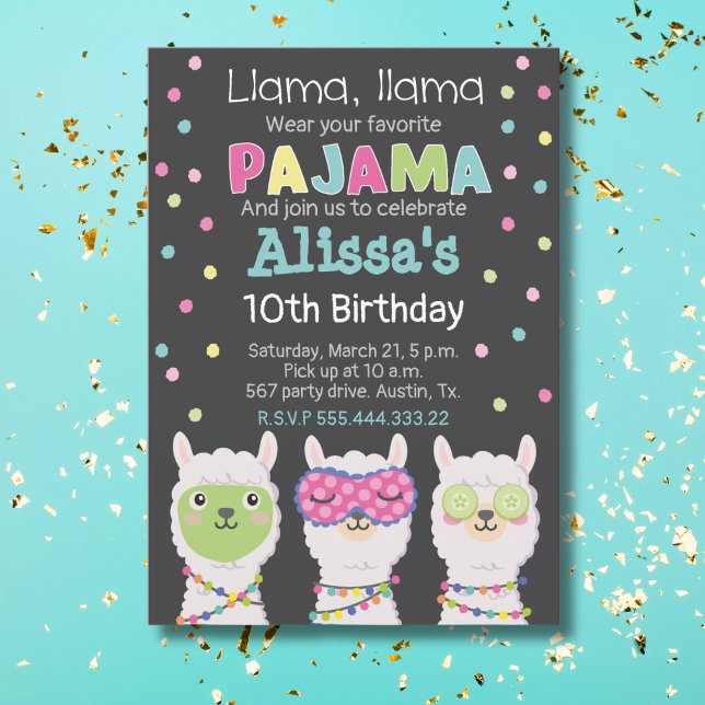 Spa llama party, llama pajama invitation (Creator Uploaded)