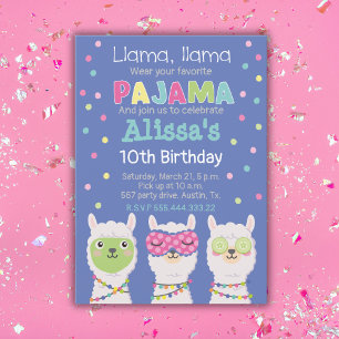 Spa llama party, pajama party invitation