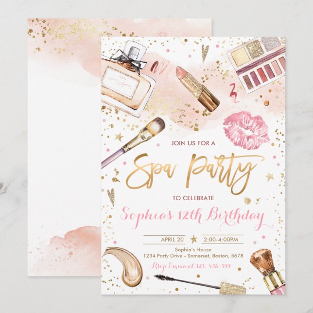 Spa Makeup Birthday Party Blush Pink Glam Party Invitation (Front/Back)