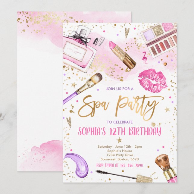 Spa Makeup Birthday Party Pink Glitz & Glam Party Invitation (Front/Back)