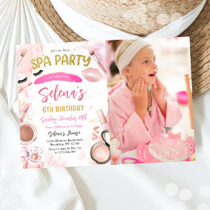 Spa Makeup Birthday Party Pink Glitz & Glam Party Invitation