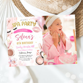 Spa Makeup Birthday Party Pink Glitz & Glam Party Invitation