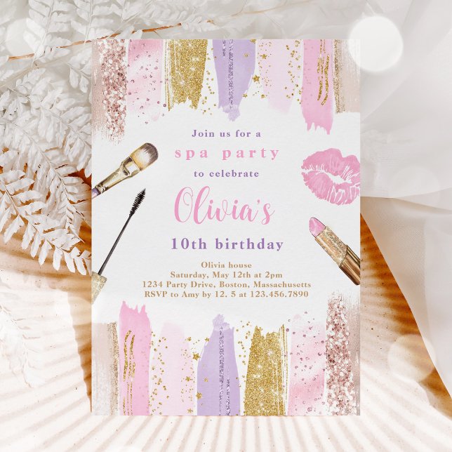 Spa Makeup Birthday Party Pink Glitz & Glam Party Invitation (Creator Uploaded)