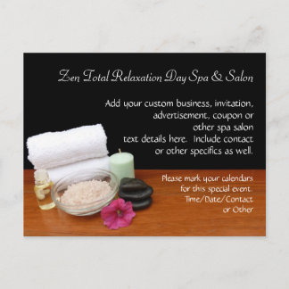 Spa/Massage/Pedicure Salon Scene Black/Colour Invitation Postcard