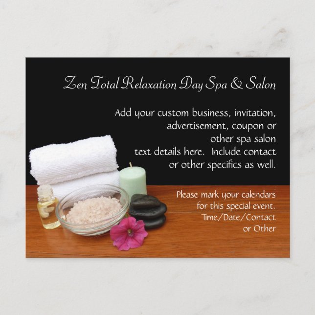 Spa/Massage/Pedicure Salon Scene Black/Colour Invitation Postcard (Front)
