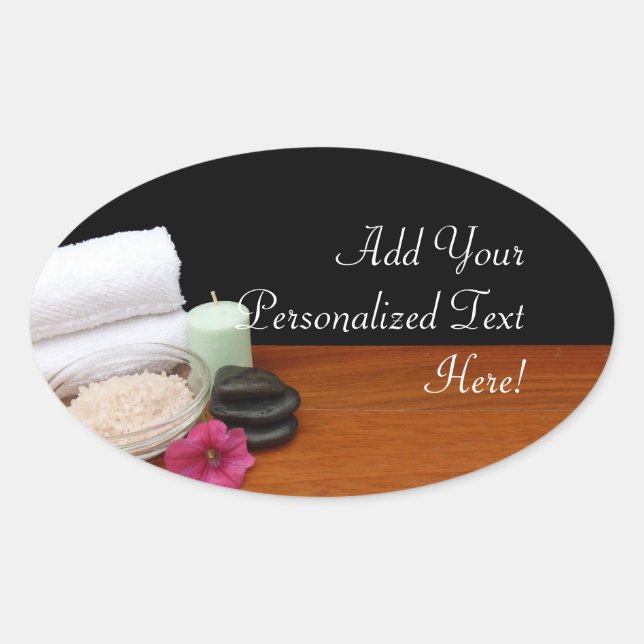 Spa/Massage/Pedicure Salon Scene Black/Colour Oval Sticker (Front)