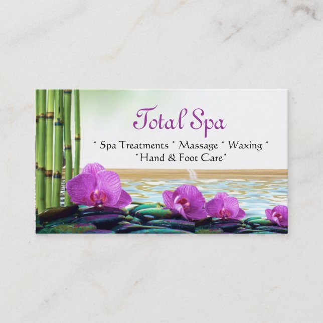 Spa Massage Salon Business Card Purple White (Front)