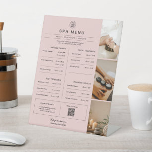 Spa Massage Therapist Services Price List Pink Pedestal Sign