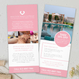 Spa massage wellness promotional marketing pink rack card