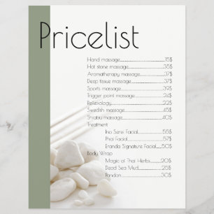 Spa Massage White Gray Stones Price List Flyer