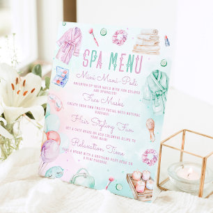 Spa Menu Pastel Kids Pamper Party Menu Pedestal Sign