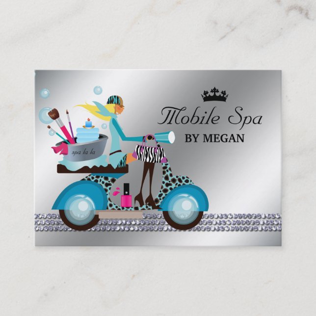 Spa Nail Salon Scooter Girl Fashion Modern Bubbles Business Card (Front)