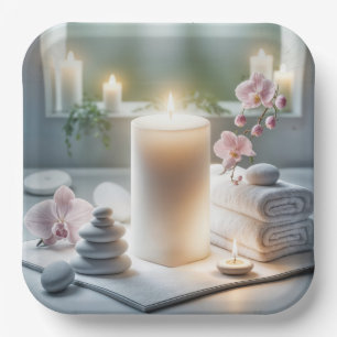 Spa Orchids and Glowing Candles Paper Plate
