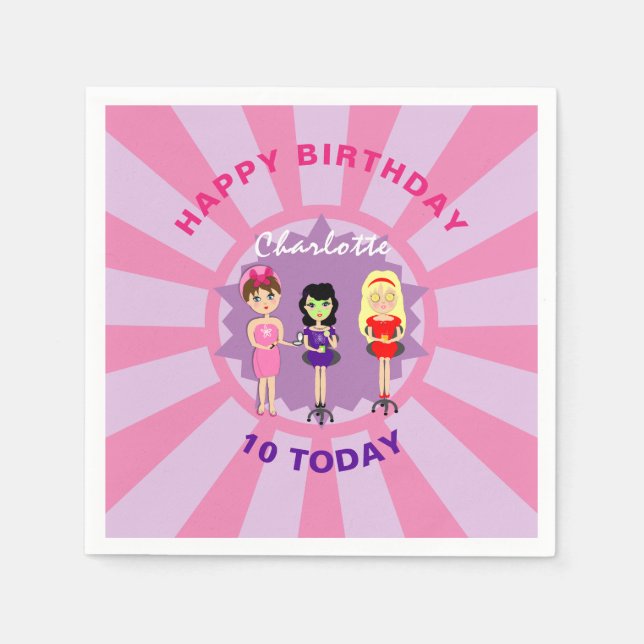 Spa Pamper Girly Kids Cute Happy Birthday Party Napkin (Front)