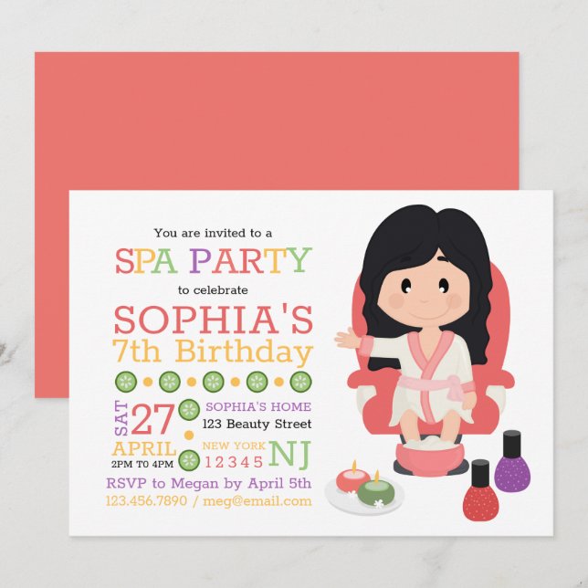 Spa Party Birthday  Invitation (Front/Back)