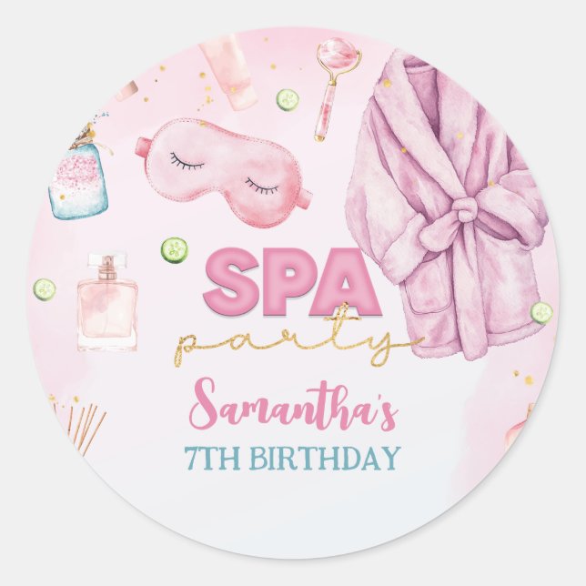 Spa Party Birthday, Sleepover, Slumber Party Classic Round Sticker (Front)