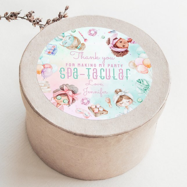 Spa party Birthday Spatacular Thank you Classic Round Sticker (Creator Uploaded)