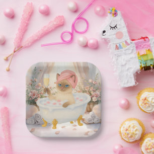 Spa Party for Cat Lovers Paper Plate