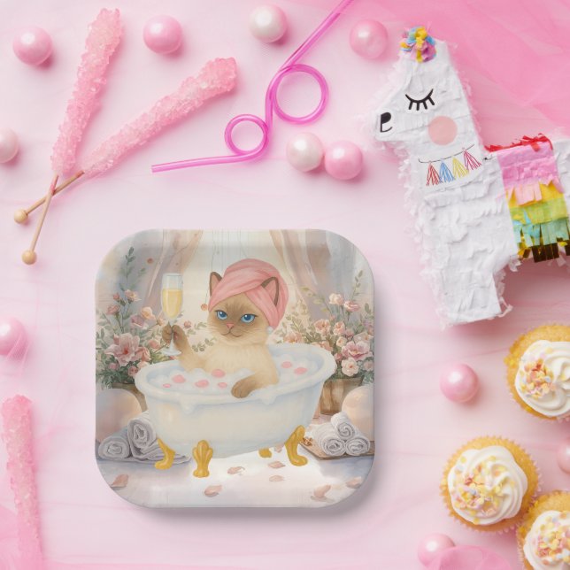 Spa Party for Cat Lovers Paper Plate (Party)