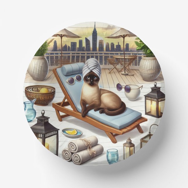 Spa party for Siamese Cat Lovers Paper Plate (Front)
