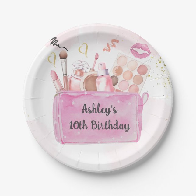Spa Party Girl Glam Makeup Birthday  Paper Plates (Front)