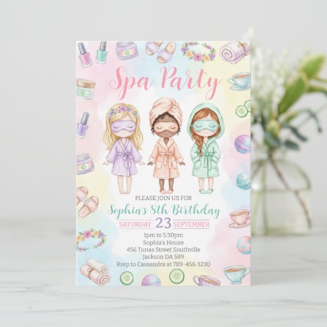 Spa party girls Glam Birthday party Invitation (Standing Front)