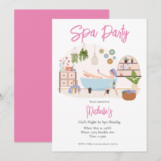 Spa Party Glam Adult Birthday  Invitation (Front/Back)