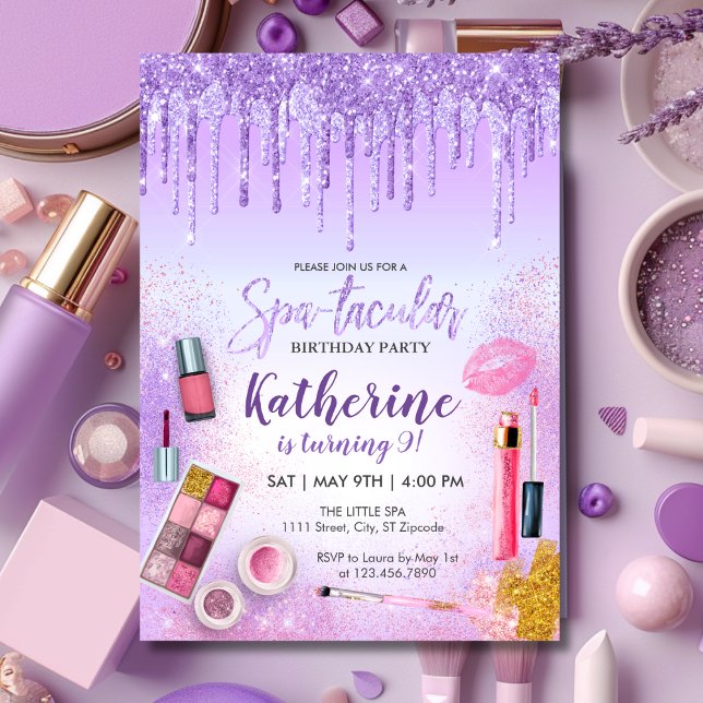 Spa Party Glam Girl Birthday Party Salon Purple Invitation (Creator Uploaded)