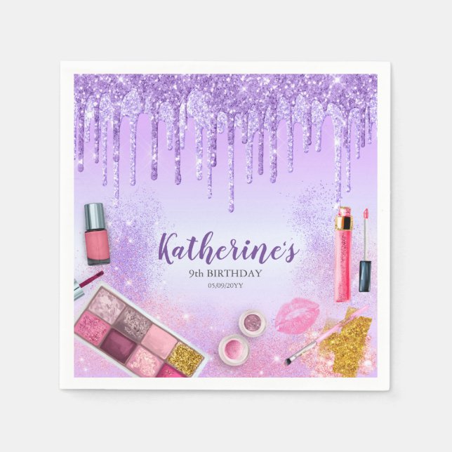 Spa Party Glam Girl Birthday Party Salon Purple Napkin (Front)