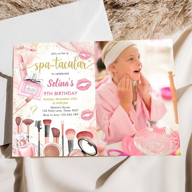 Spa Party Glam Girl Makeup Birthday Party Photo Invitation (Creator Uploaded)