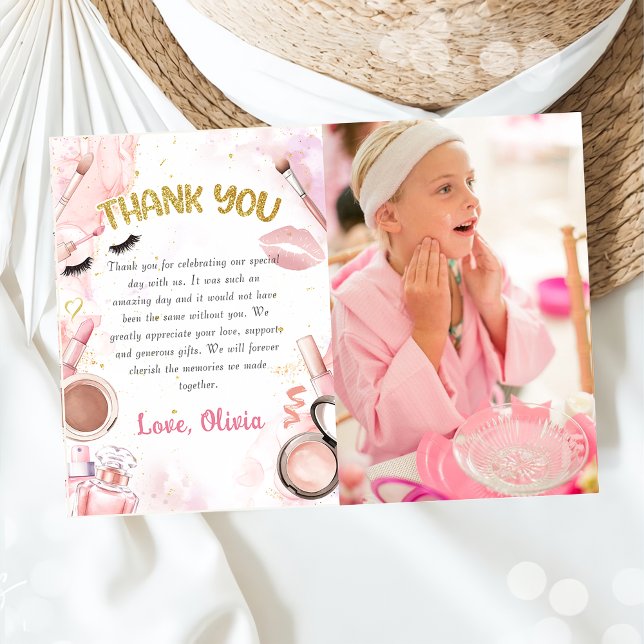 Spa Party Glamour Girl Makeup Birthday Photo Thank You Card (Creator Uploaded)