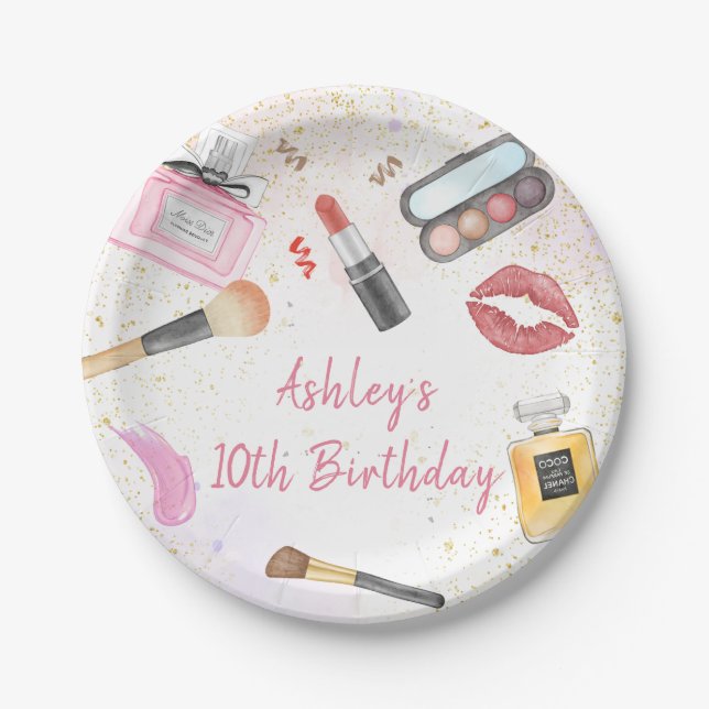 Spa Party Glamour Makeup Birthday Paper Plate (Front)
