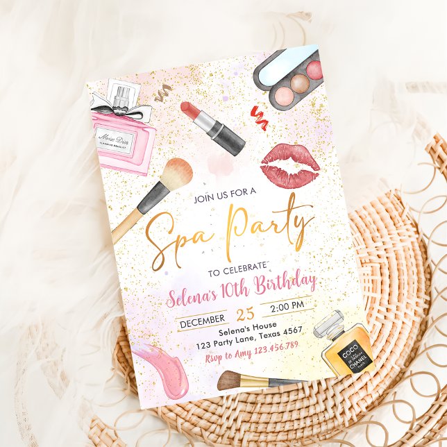 Spa Party Glitz Glam Girl Makeup Birthday Invitation (Creator Uploaded)