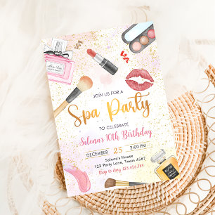 Spa Party Glitz Glam Girl Makeup Birthday Invitation