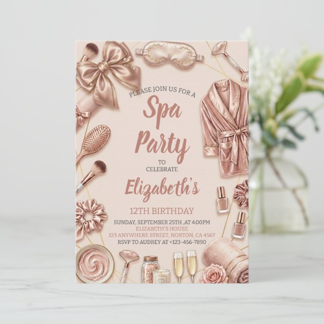 Spa Party Glitz Glam Glamour Girl Makeup Birthday Invitation (Standing Front)