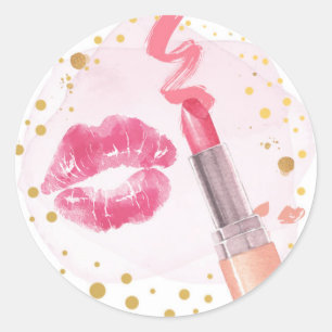 Spa Party Glitz Glam Glamour Girl Makeup Pink Gold Classic Round Sticker