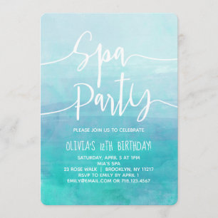 Spa Party Invitation Blue Watercolor Spa Birthday