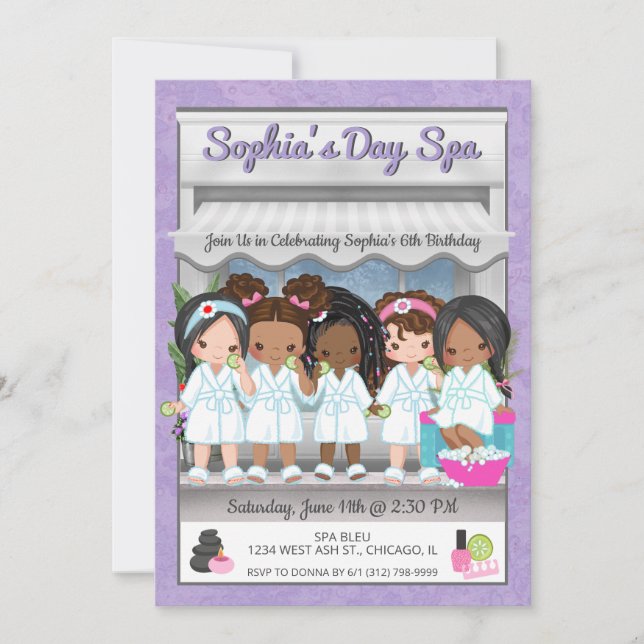 Spa Party Invitation for Young Girls (Front)
